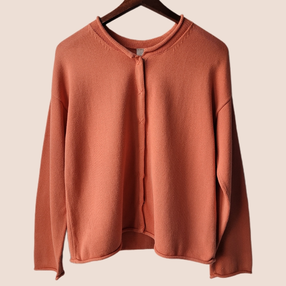 Vintage J. Jill Knit Apricot/Orange Snap Button Sweater Size Small
